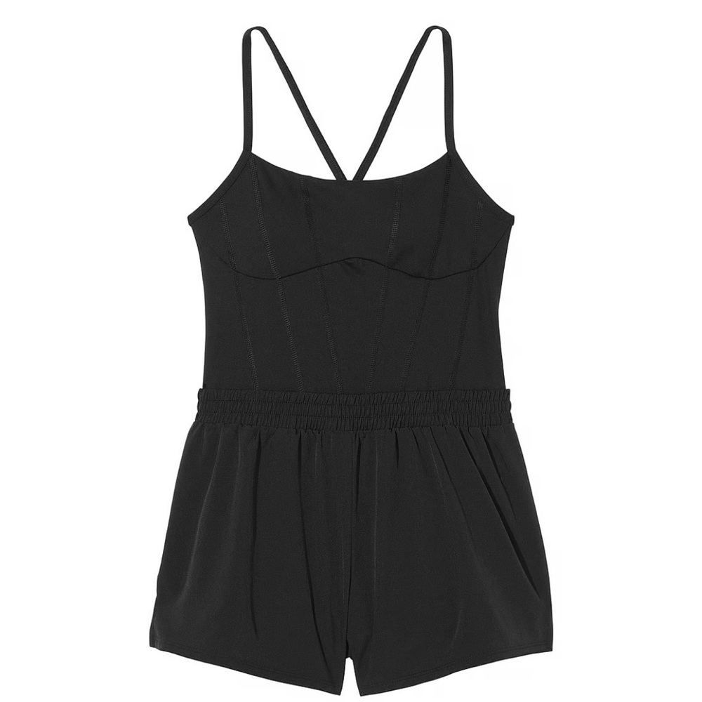 PINK NWT Black Strappy Romper with two hidden side pockets